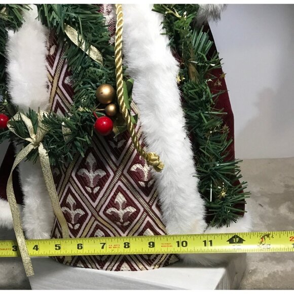 Porcelain Face Santa Claus Figurine Tree Topper Red Velvet & Faux Fur Coat 18" - Picture 10 of 11